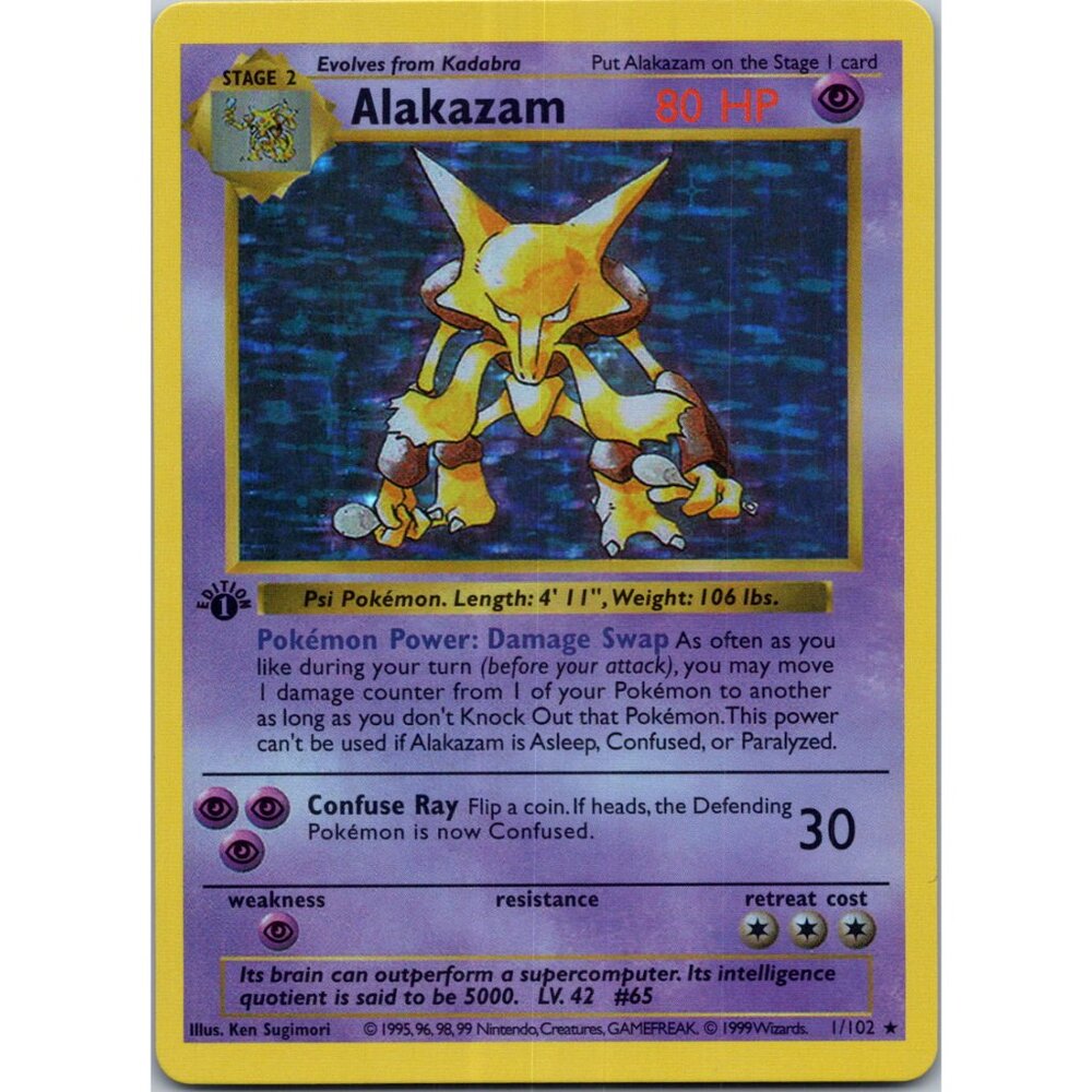 Alakazam Base Set Shadowless 1st Edition "Reprinted"